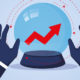 Illustration of a crystal ball showing a red graph arrow pointing upwards