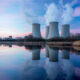 Nuclear power plant with dusk landscape.