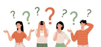 Illustration of group of people with lots of questions.