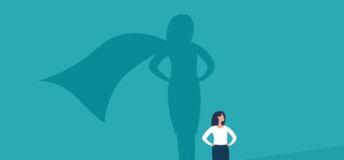 Illustration of a business woman who is also superwoman.